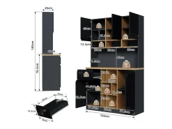 Aparador alto - 105 x 45 x 185 cm - con estantes regulables + 1 cajón + 3 puertas - MDF - negro
