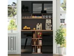 Aparador alto - 105 x 45 x 185 cm - con estantes regulables + 1 cajón + 3 puertas - MDF - negro