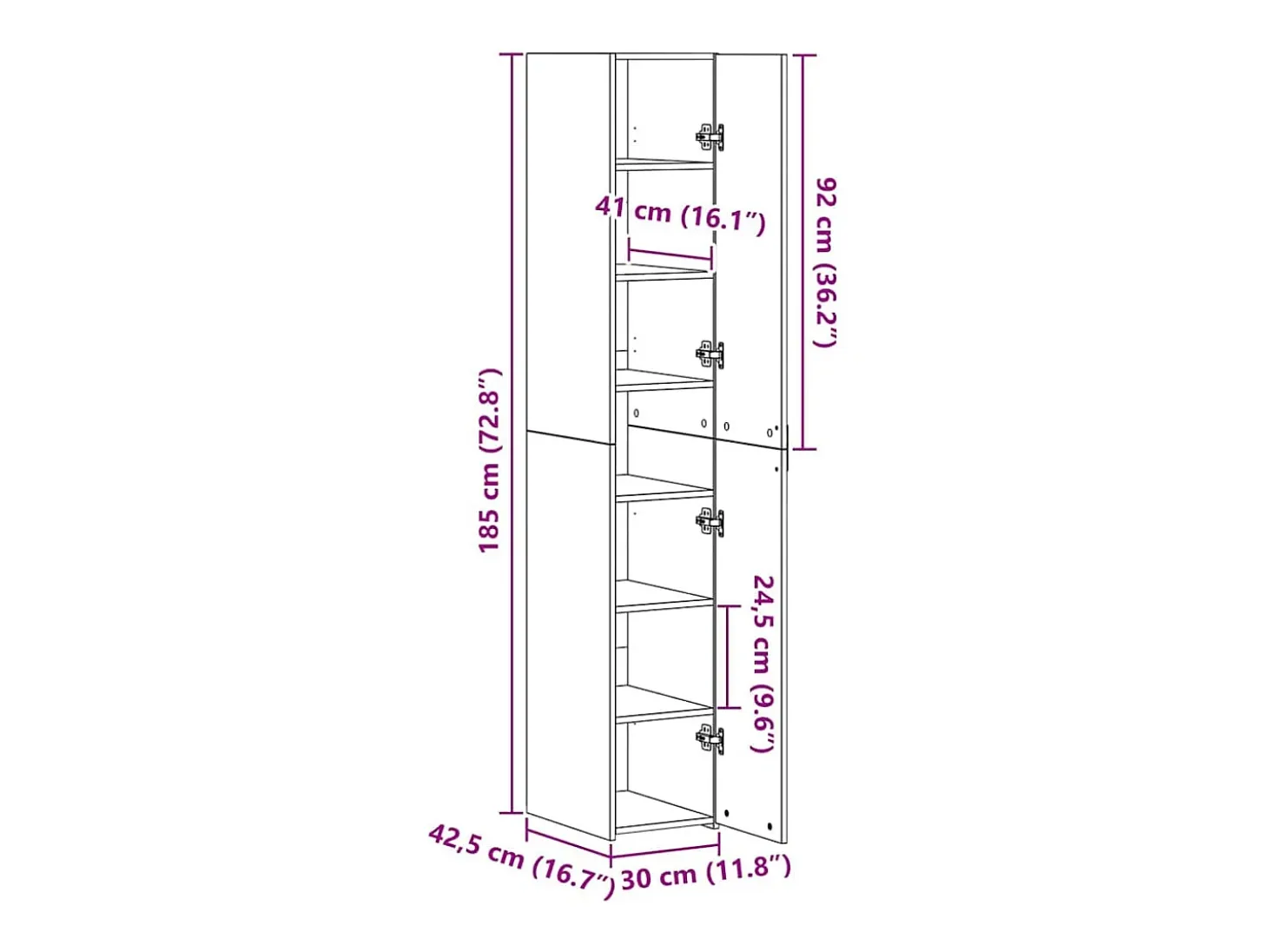 Aparador alto 2 pcs Roble artesanal 30 x 42,5 x 185 cm