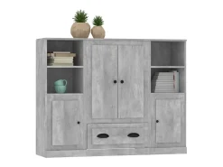 Aparador alto 3 piezas madera contrachapada gris hormigón