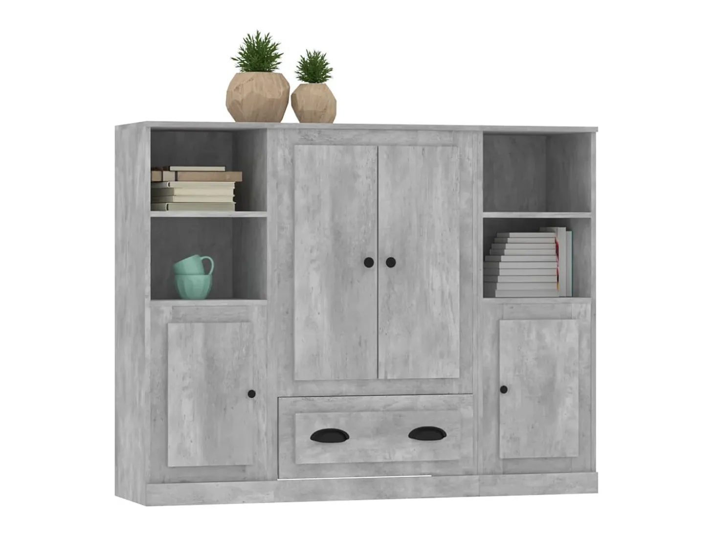 Aparador alto 3 piezas madera contrachapada gris hormigón
