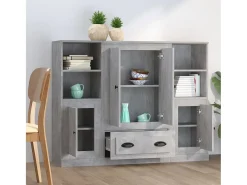 Aparador alto 3 piezas madera contrachapada gris hormigón
