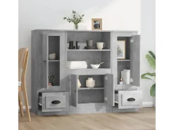 Aparador alto 3 piezas madera contrachapada gris hormigón ES387765