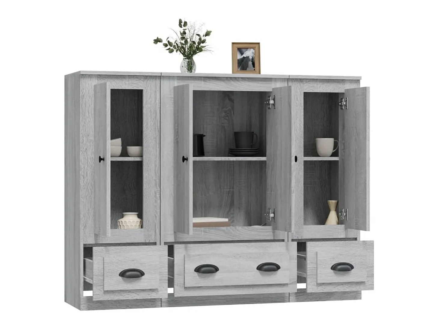 Aparador alto 3 piezas madera contrachapada gris Sonoma ES212984