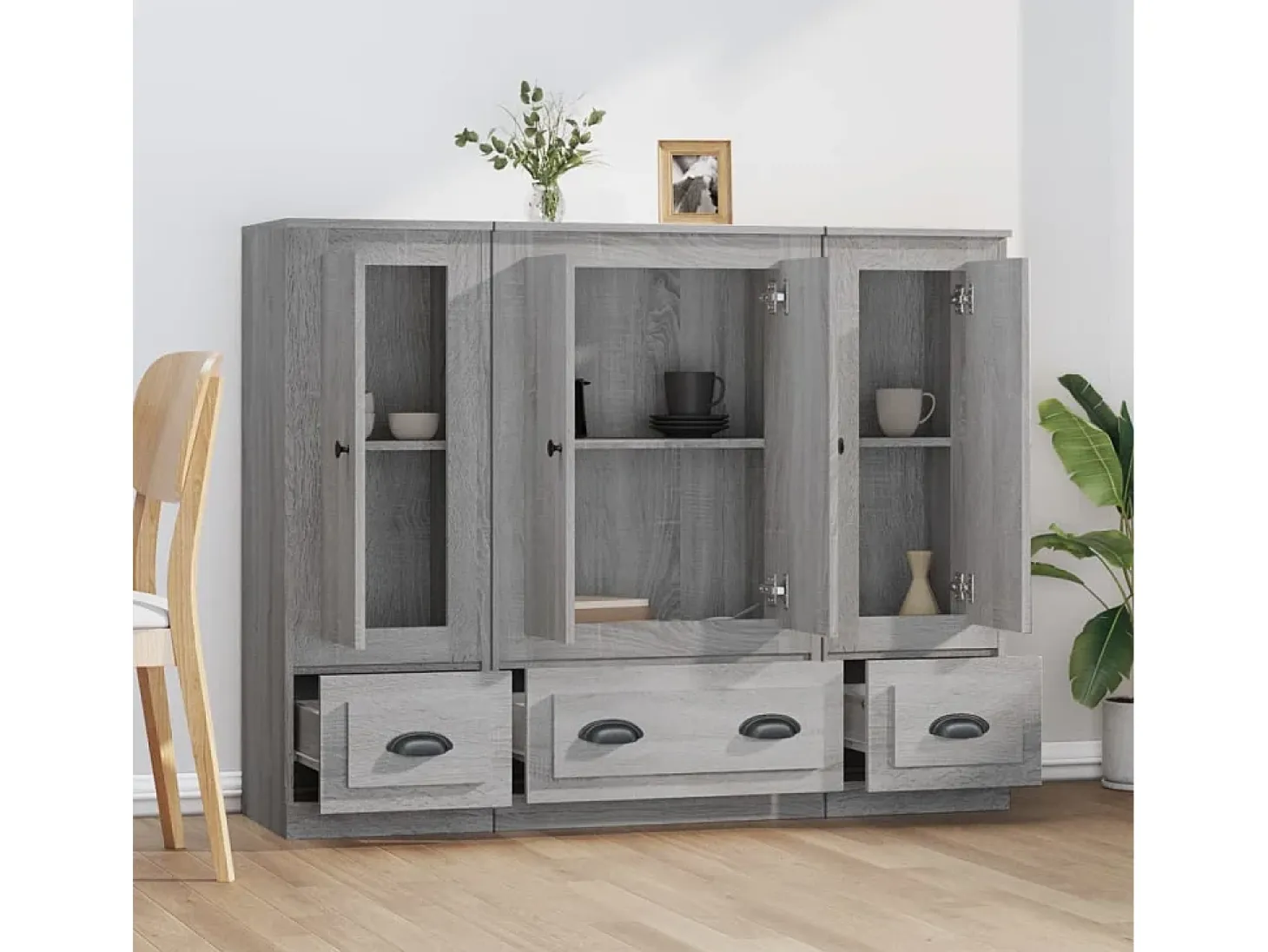 Aparador alto 3 piezas madera contrachapada gris Sonoma ES212984