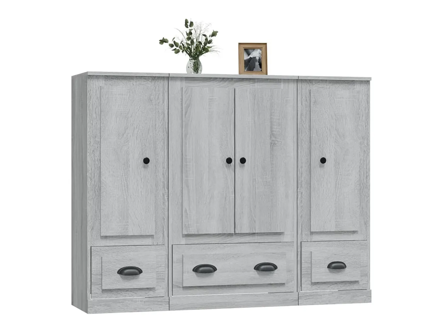 Aparador alto 3 piezas madera contrachapada gris Sonoma ES212984