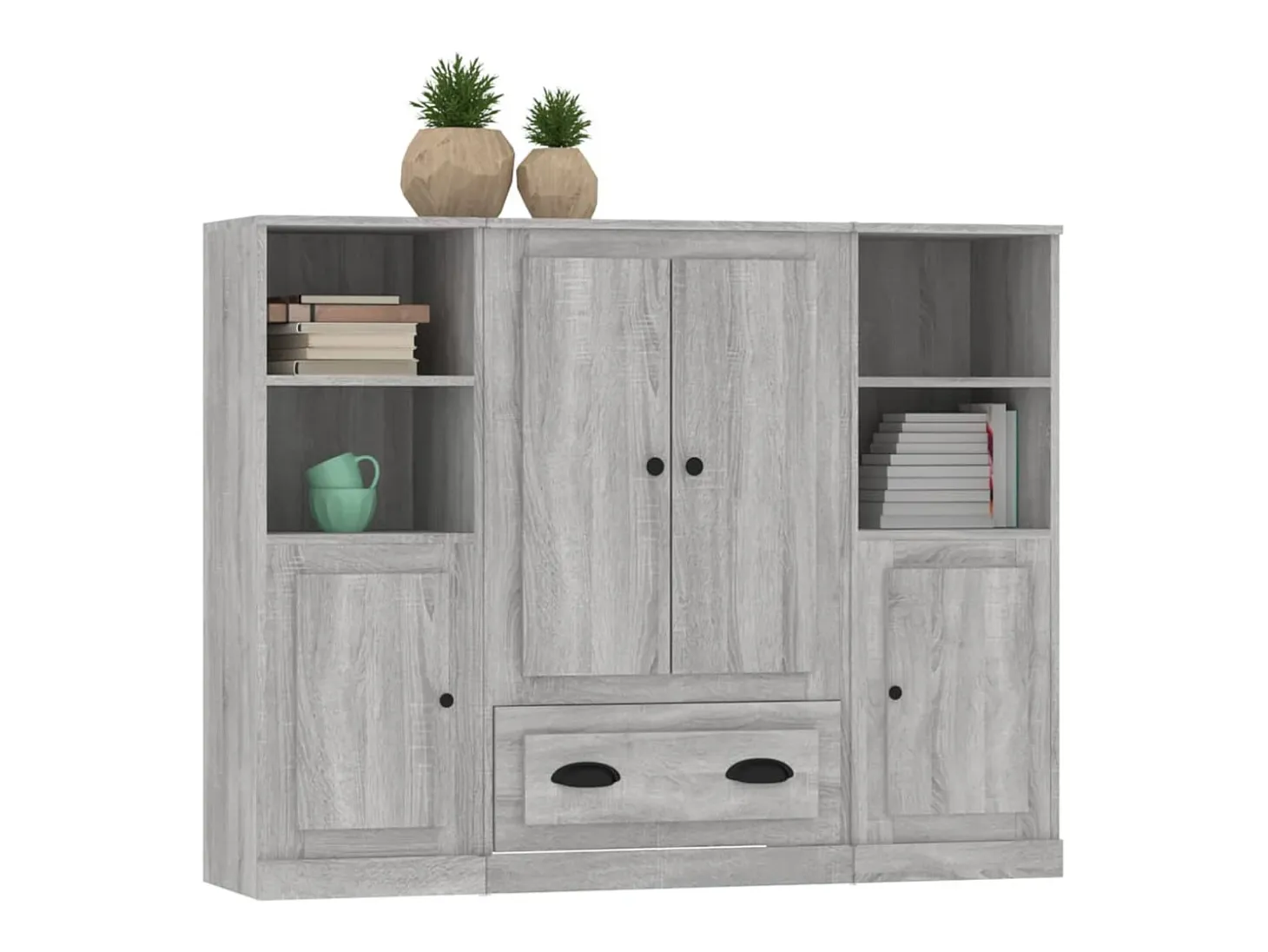 Aparador alto 3 piezas madera contrachapada gris Sonoma ES124924