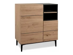 Aparador alto 2 puertas 2 baldas 80 cm - Acabado madera y negro