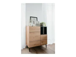 Aparador alto 2 puertas 2 baldas 80 cm - Acabado madera y negro