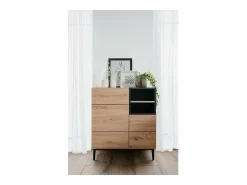 Aparador alto 2 puertas 2 baldas 80 cm - Acabado madera y negro