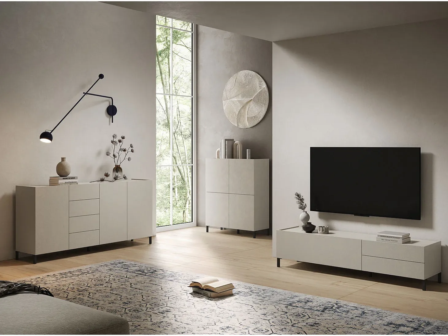 Aparador alto 4 puertas 90x35x110 cm Solaria cachemira