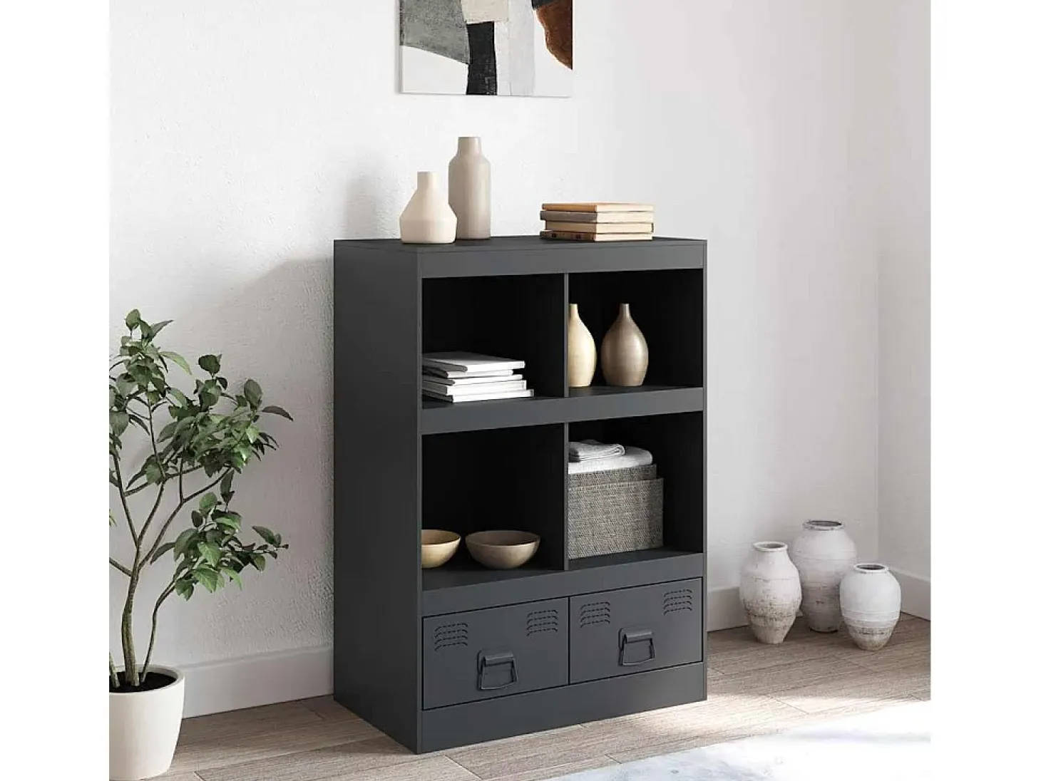 Aparador alto antracita 67x39x95 cm acero
