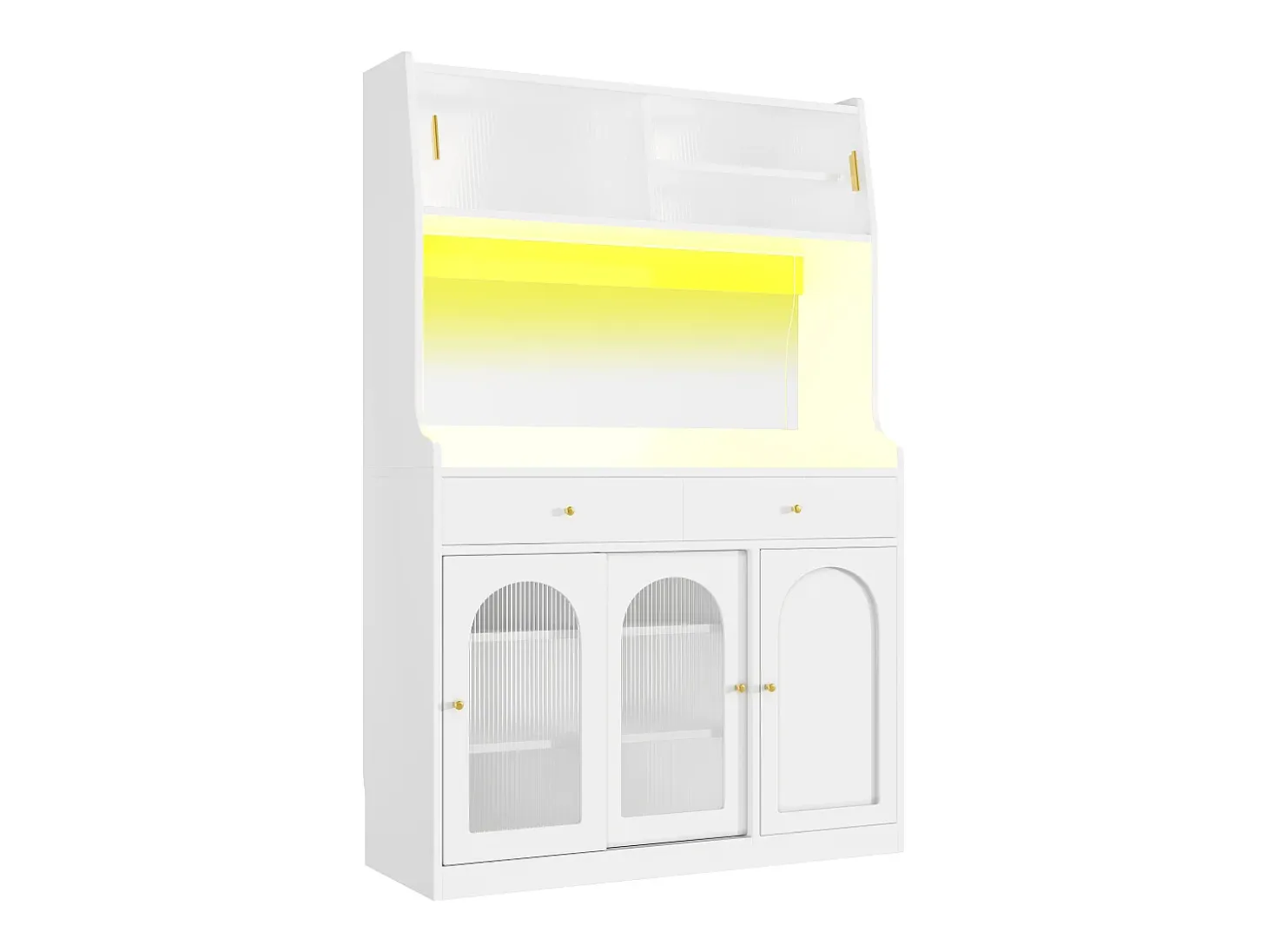 Aparador alto blanco - Aparador con 2 cajones y 5 puertas - estantes regulables e iluminación LED