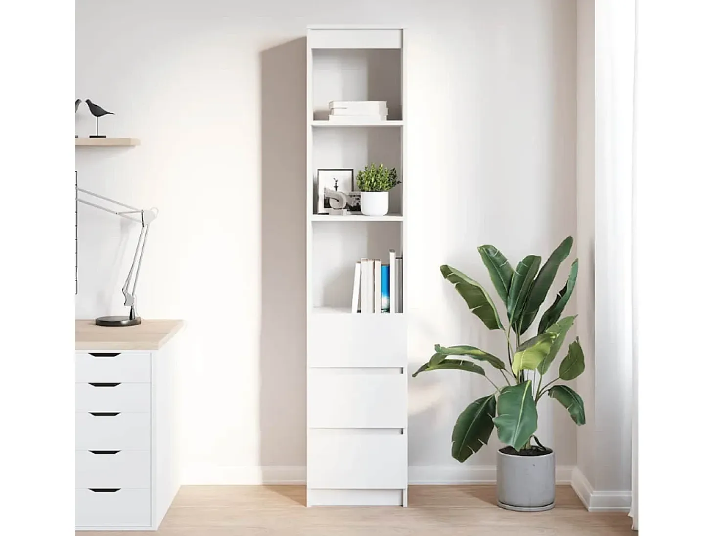 Aparador alto blanco 37,5x35x180 cm madera de ingeniería