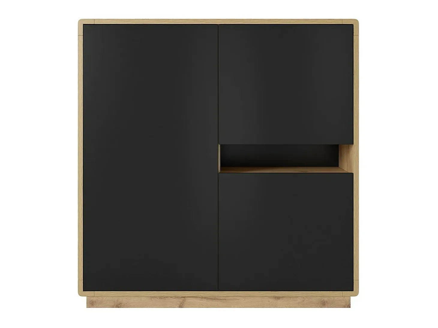 Aparador alto colección VILLA. Color roble y negro. 3 puertas y 1 nicho.