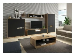 Aparador alto colección VILLA. Color roble y negro. 3 puertas y 1 nicho.