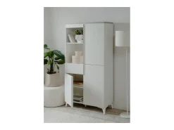 Aparador alto con 3 puertas, 3 estantes, 1 cajón y 2 huecos, acabado travertino y blanco, 88 cm - BERTRIX