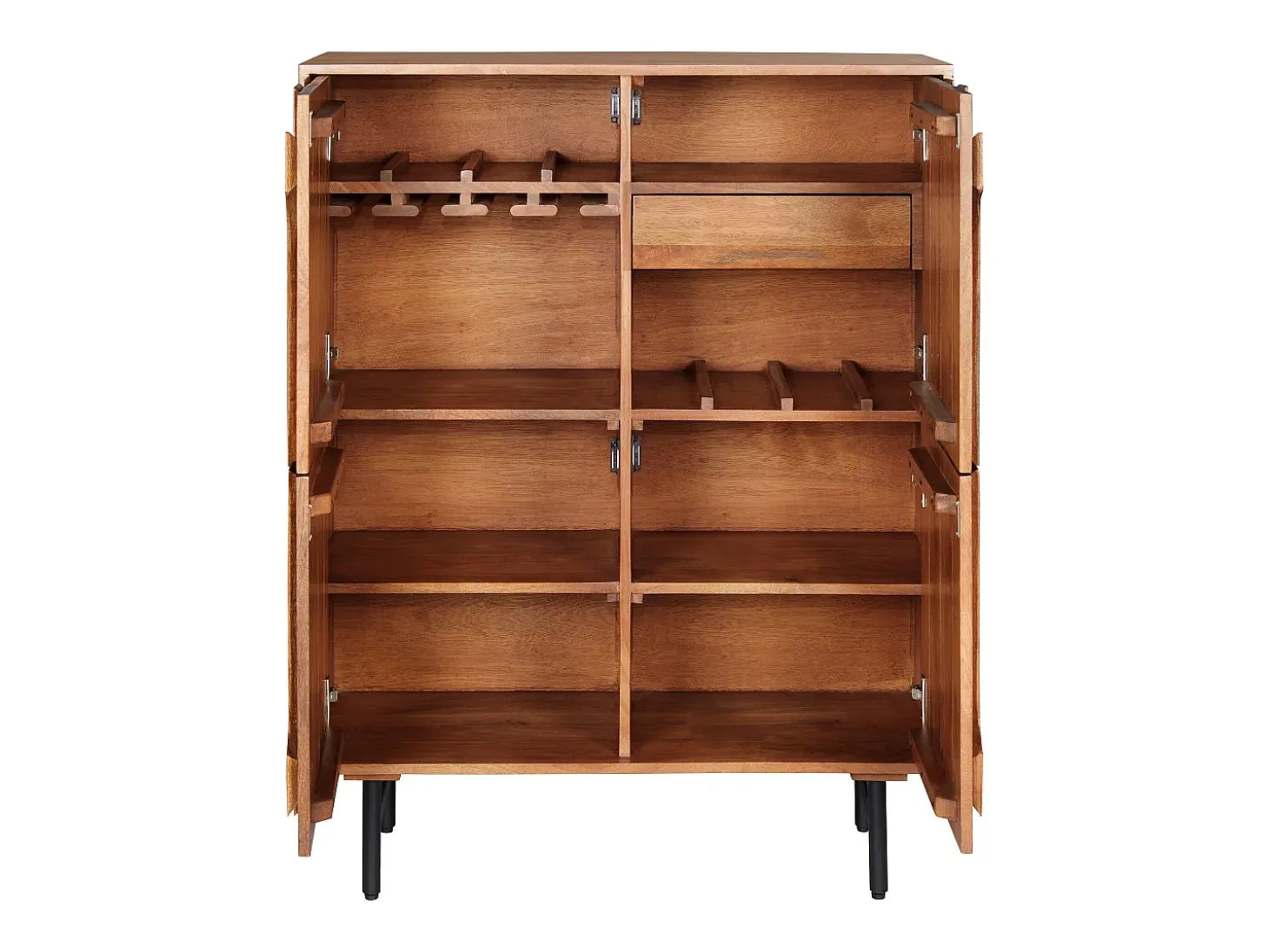 Aparador alto con 4 puertas de madera de mango y metal negro - Natural - MIZORAM