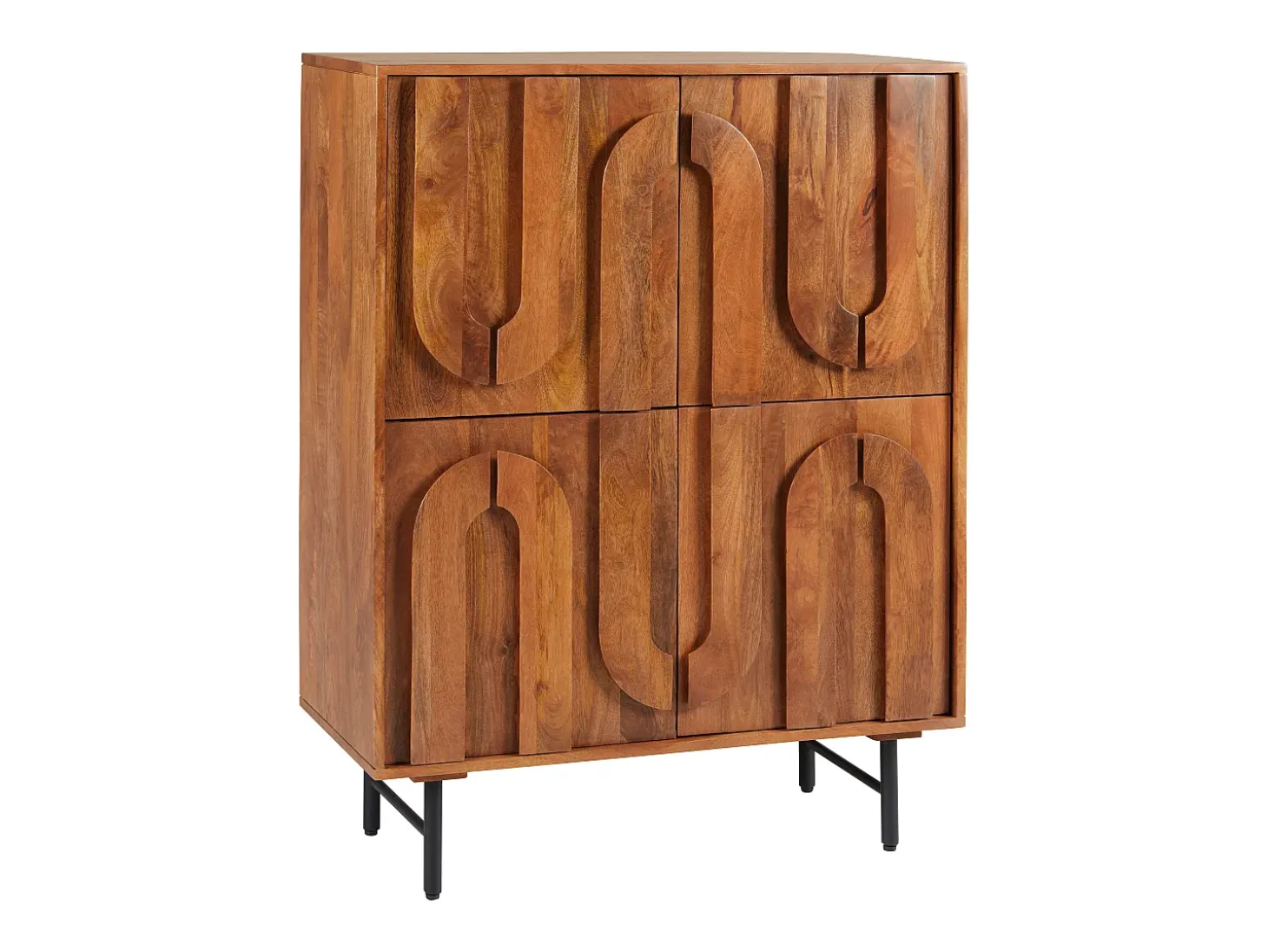Aparador alto con 4 puertas de madera de mango y metal negro - Natural - MIZORAM