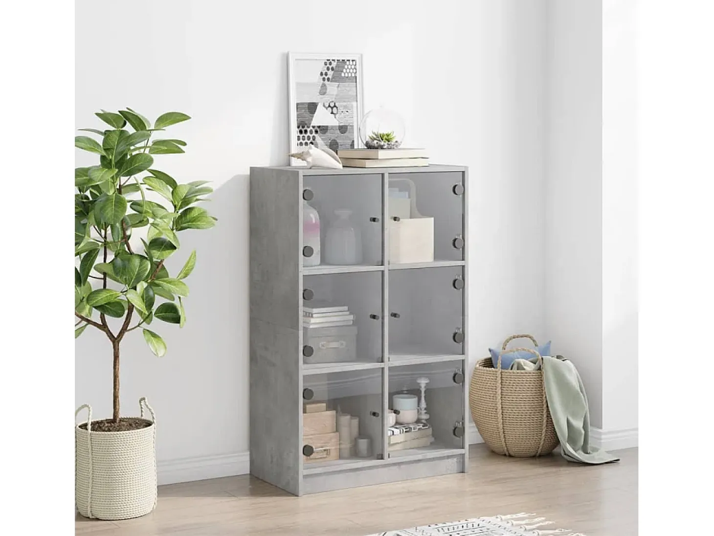 Aparador alto con puertas gris hormigón 68x37x109 cm madera de ingeniería