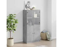 Aparador alto con puertas gris hormigón 68x37x142 cm madera de ingeniería