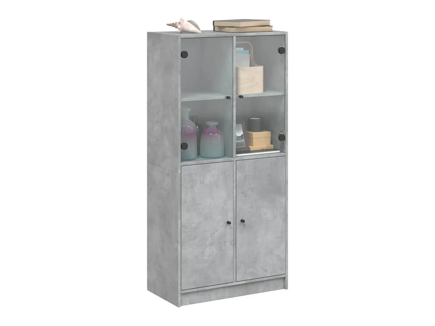 Aparador alto con puertas gris hormigón 68x37x142 cm madera de ingeniería