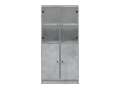 Aparador alto con puertas gris hormigón 68x37x142 cm madera de ingeniería