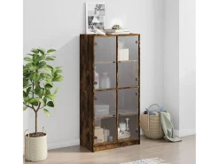 Aparador alto con puertas madera roble ahumado 68x37x142 cm ES294616
