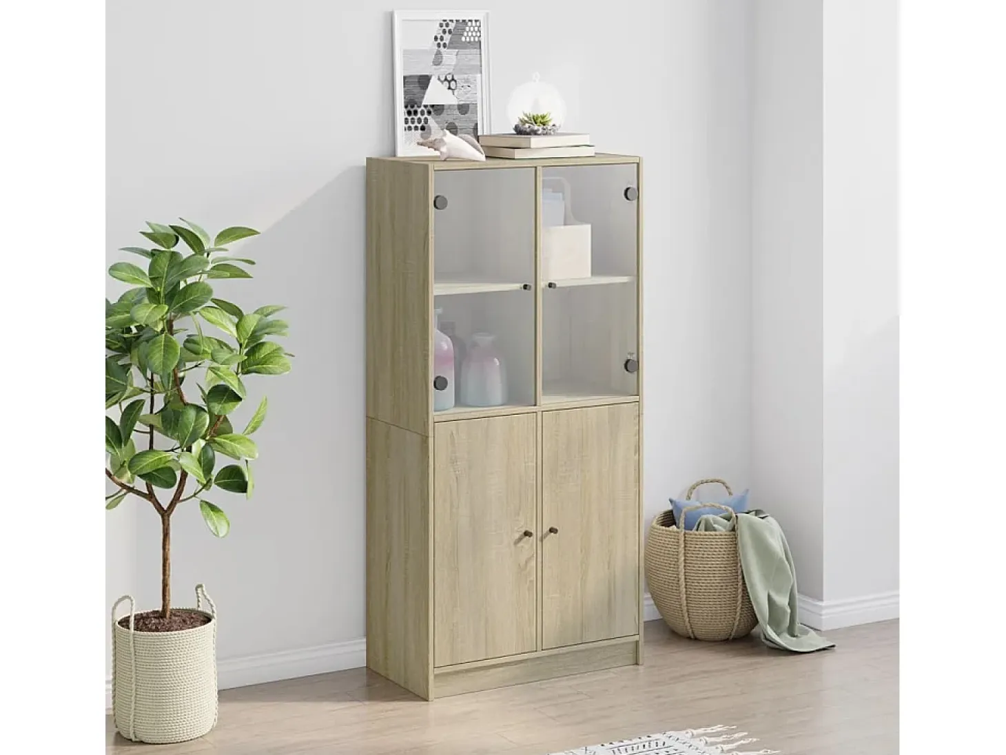 Aparador alto con puertas madera roble Sonoma 68x37x142 cm