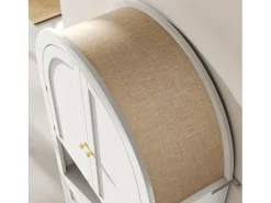 Aparador alto con puertas y cajones, estantes arqueados abiertos, blanco, mueble para cocina o salón