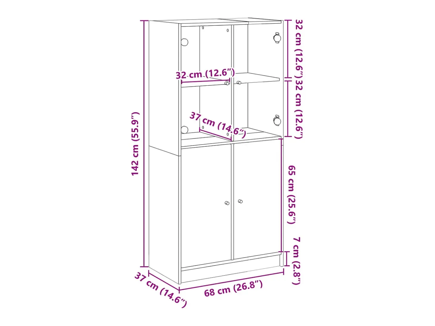 Aparador alto con puertas madera ingeniería blanco 68x37x142 cm