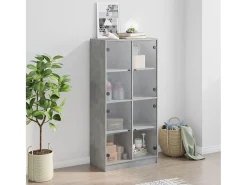 Aparador alto con puertas gris hormigón 68x37x142 cm madera de ingeniería