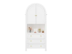 Aparador alto de almacenaje - 70 x 35 x 180 cm - arqueado con 3 cajones y 2 puertas - MDF - blanco