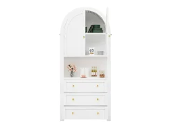 Aparador alto de almacenaje - 70 x 35 x 180 cm - arqueado con 3 cajones y 2 puertas - MDF - blanco