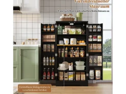 Aparador alto de cocina - 60 x 40 x 120 cm - con LED + 2 puertas con estantes regulables y baldas en la puerta - MDF - negro