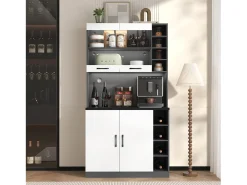Aparador alto de cocina - 100 x 47 x 187 cm - con luces LED + 4 puertas + estantes ajustables - MDF + Acrílico - blanco