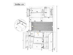Aparador alto de cocina - 140 x 40 x 190 cm - con 3 cajones + 5 puertas + estantes - MDF - negro