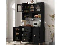 Aparador alto de cocina - 140 x 40 x 190 cm - con 3 cajones + 5 puertas + estantes - MDF - negro