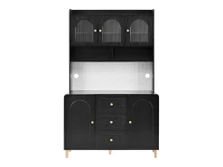 Aparador alto de cocina - 140 x 40 x 190 cm - con 3 cajones + 5 puertas + estantes - MDF - negro