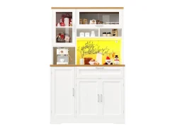 Aparador alto de cocina - 104 x 40 x 180 cm - con LEDs + 4 puertas + 1 cajón + estante - MDF + metal - blanco