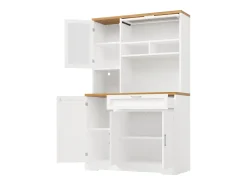 Aparador alto de cocina - 104 x 40 x 180 cm - con LEDs + 4 puertas + 1 cajón + estante - MDF + metal - blanco