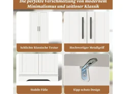 Aparador alto de cocina - 60 x 40 x 120 cm - con LED + 2 puertas con estantes regulables y baldas en la puerta - MDF - blanco