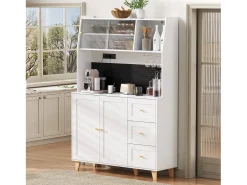 Aparador alto de cocina con zócalos y tablero perforado - 120 x 40 x 184 cm - con puertas + 3 cajones + balda - MDF - blanco