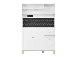 Aparador alto de cocina con zócalos y tablero perforado - 120 x 40 x 184 cm - con puertas + 3 cajones + balda - MDF - blanco