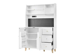 Aparador alto de cocina con zócalos y tablero perforado - 120 x 40 x 184 cm - con puertas + 3 cajones + balda - MDF - blanco