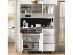 Aparador alto de cocina con zócalos y tablero perforado - 120 x 40 x 184 cm - con puertas + 3 cajones + balda - MDF - blanco