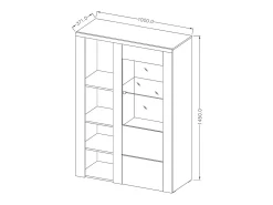Aparador alto de diseño con 1 puerta para salón en color blanco con efecto de madera y roble. Colección SANTIAGO.