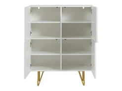 Aparador alto de diseño con 4 puertas y grabados de metal blanco mate y dorado 86 cm OZEN