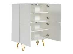 Aparador alto de diseño con 4 puertas y grabados de metal blanco mate y dorado 86 cm OZEN