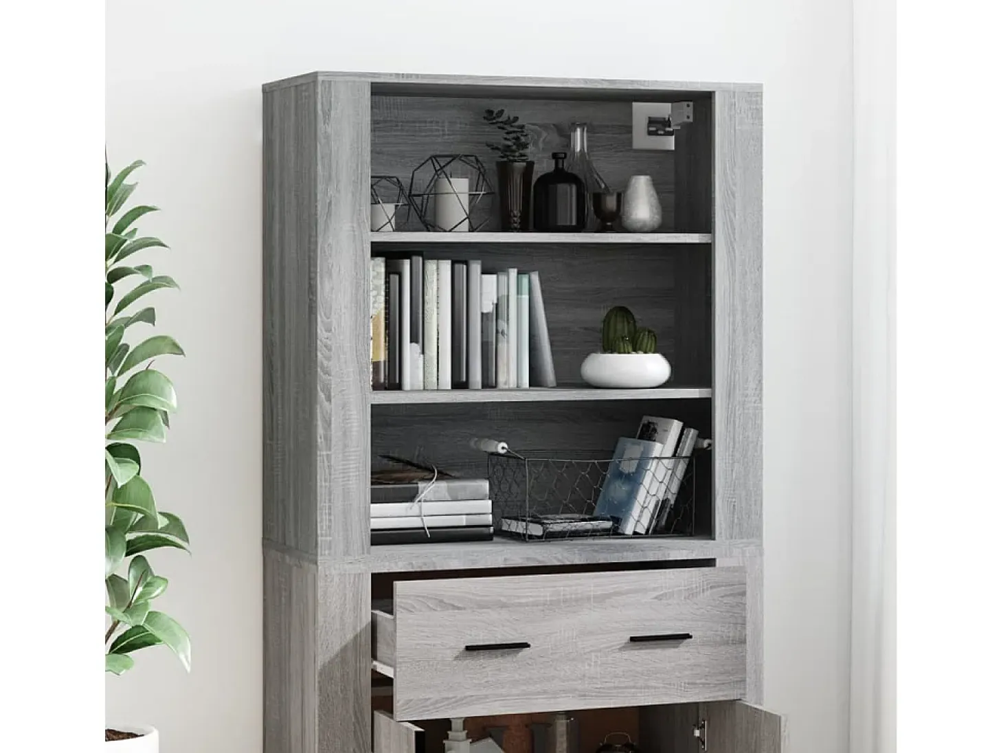 Aparador alto de madera contrachapada gris Sonoma ES97287